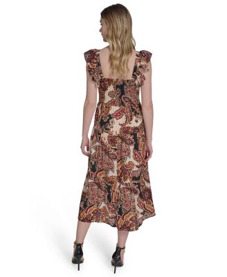 Women's Printed Square-Neck Ruffled-Shoulder Dress