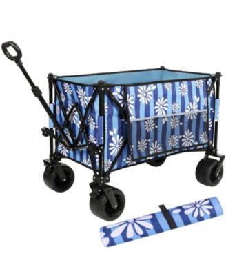 Heavy-Duty Folding Wagon Cart w/ Picnic Mat - Blue