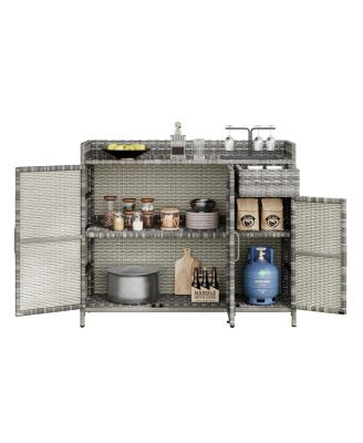 Wicker Outdoor Storage Cabinet & Bar Table Combo