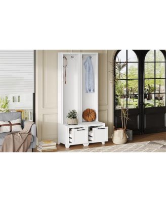 Hall Tree Set of 2 - Entryway Coat Rack & Bench