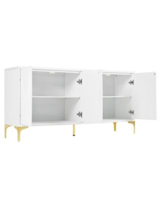 White Wood Buffet Cabinet with Carved Doors & Storage