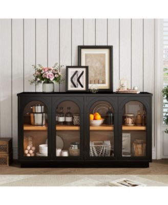 Arched Buffet Cabinet with Glass Doors & Storage