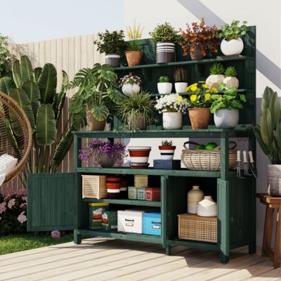 Forest Potting Bench with Hutch
