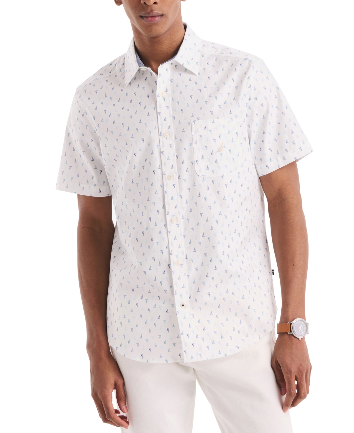 Men's Sailboat-Pattern Oxford Shirt - Sail White