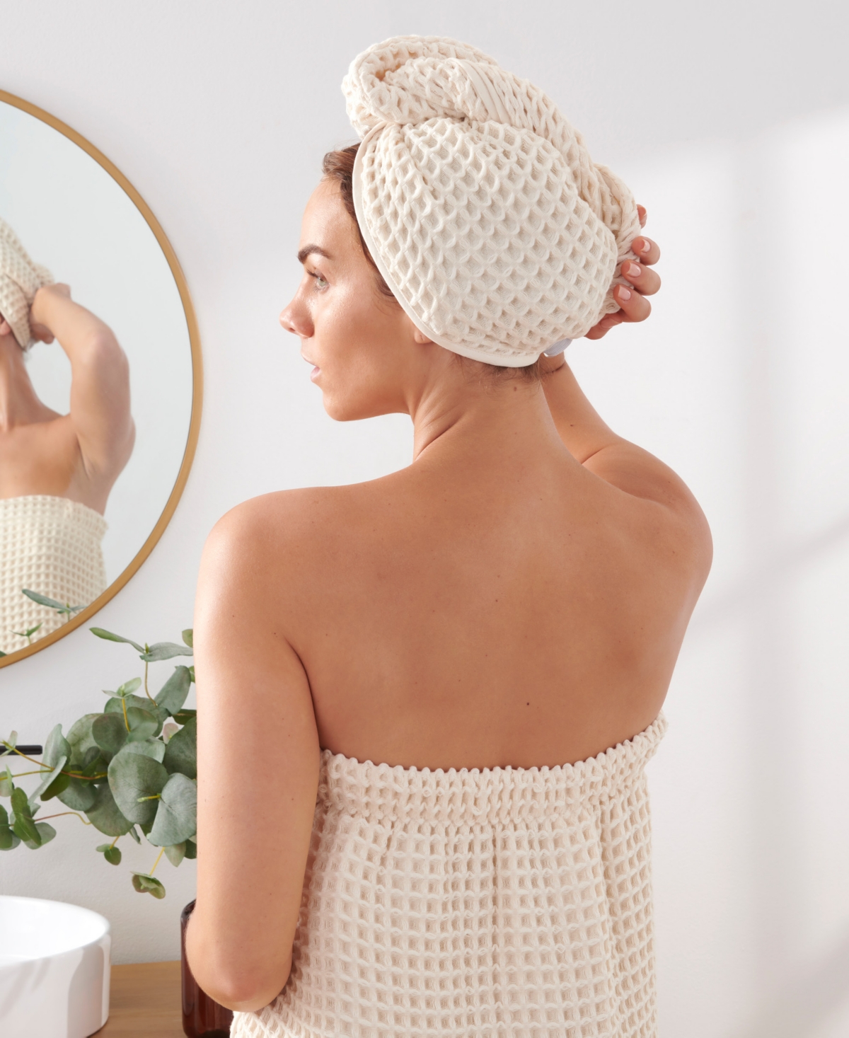 Dkny Pure Yarn Dyed Waffle Cotton Body Wrap And Hair Wrap 2-piece Set