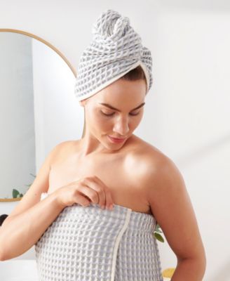 Yarn Dyed Waffle Unbleached Cotton Body and Hair Wrap Set