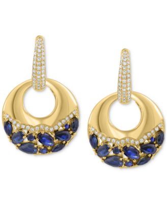 EFFY&reg; Sapphire (2-3/4 ct. t.w.) & Diamond (3/8 ct. t.w.) Charm Hoop Earrings in 14k Yellow Gold