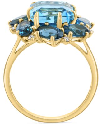EFFY&reg; Blue Topaz (4-7/8 ct. t.w.), London Blue Topaz (3-5/8 ct. t.w.) & Diamond (1/20 ct. t.w.) Statement Ring in 14k Yellow Gold 