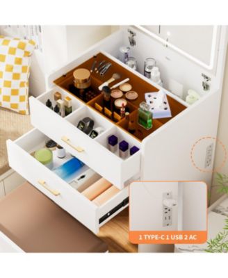 Makeup Vanity Set with Light, Stool & Storage