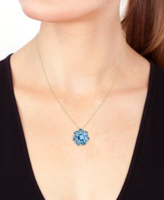 EFFY&reg; Blue Topaz (4-7/8 ct. t.w.), London Blue Topaz (3-5/8 ct. t.w.) & Diamond (1/20 ct. t.w.) Pendant Necklace in 14k Yellow Gold, 17" + 1" extender