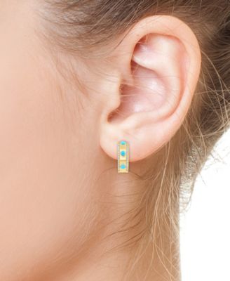 EFFY&reg; Turquoise (3mm) & Diamond (3/8 ct. t.w.) Small Hoop Earrings in 14k Gold-Plated Silver, 0.72" 