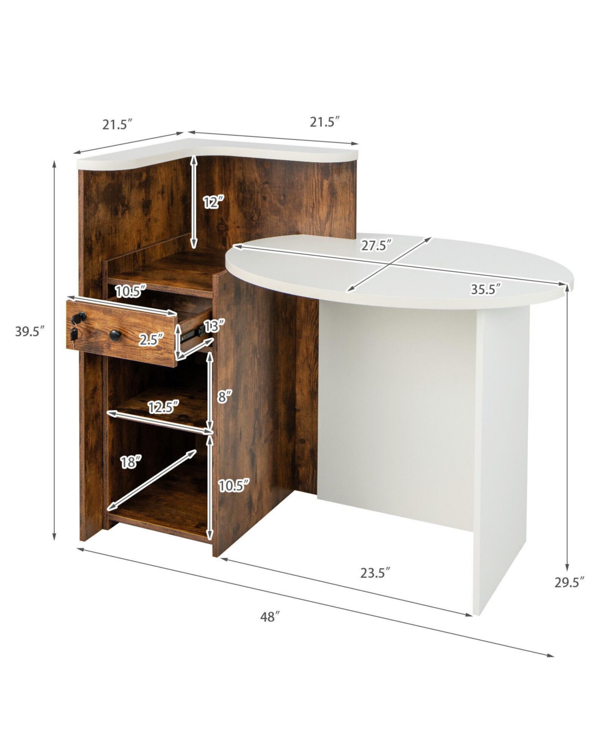 Front Reception Office Desk with Open Shelf and Lockable Drawer