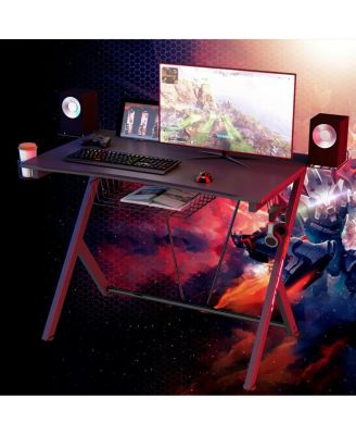 Multifunctional E-Sport Gaming Desk with Headset Hook and Cup Holder