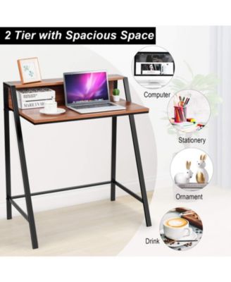 2 Tier Small Computer Desk with Sturdy Frame for Small Place