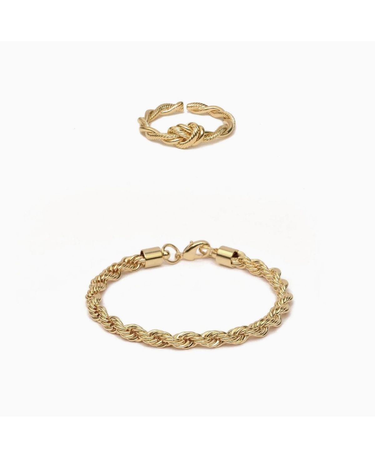 Intertwined Rope Statement Bracelet & Adjustable Ring Set