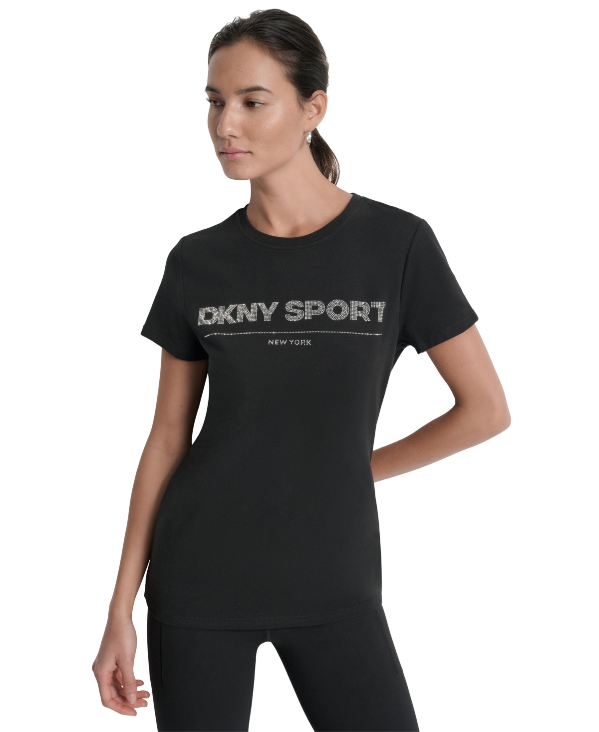 Dkny Sport Women's Cotton-blend Rhinestone-logo T-shirt