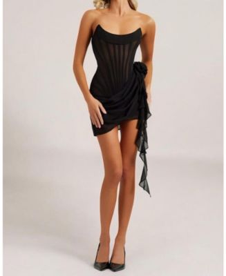 black lace mesh corset drape mini dress Heiress Beverly Hills Women's Chiffon Flower Key Features