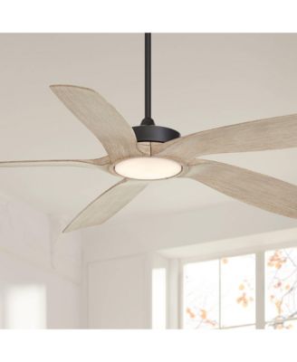 56" Mach 5 Indoor Outdoor Ceiling Fan 5 Blade LED Light Remote Control Matte Black Finish Distressed White Oak Blades Damp Rated