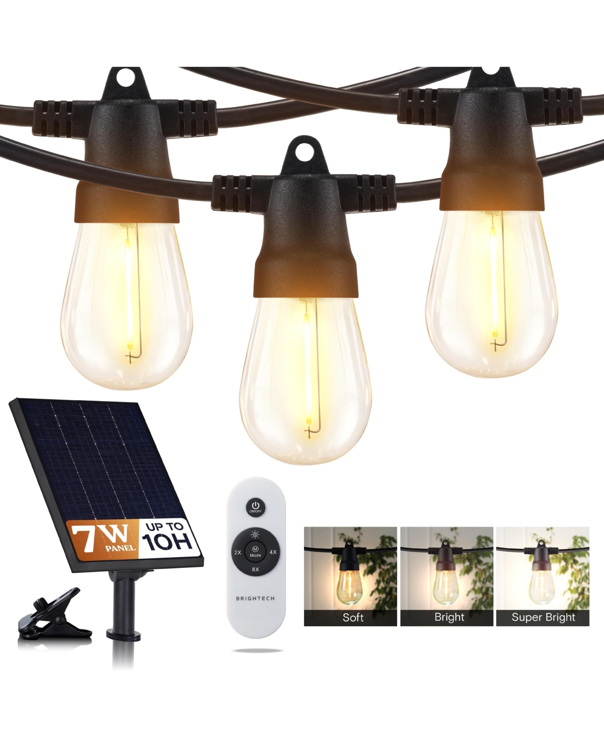 104' Ambience Pro Solar 7W Outdoor Led Waterproof String Lights with Remote Control - Black