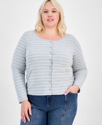 Hippie Rose - Trendy Plus Striped Button-Front Sweater