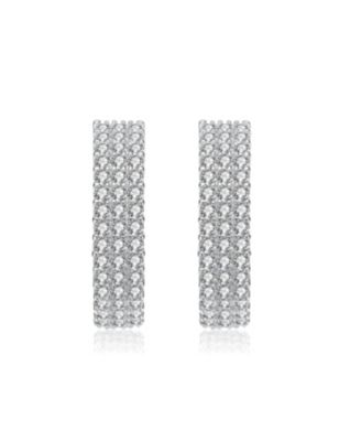 Rhodium Plated Cubic Zirconia Three Row Hoop Earrings