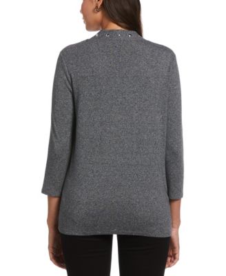 Petite Cardigan Crew Neck Sweater 