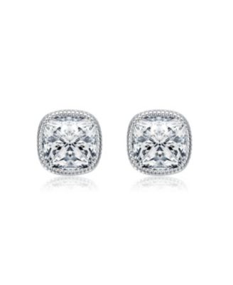 Square Bezel Set Clear Cubic Zirconia Stud Earrings