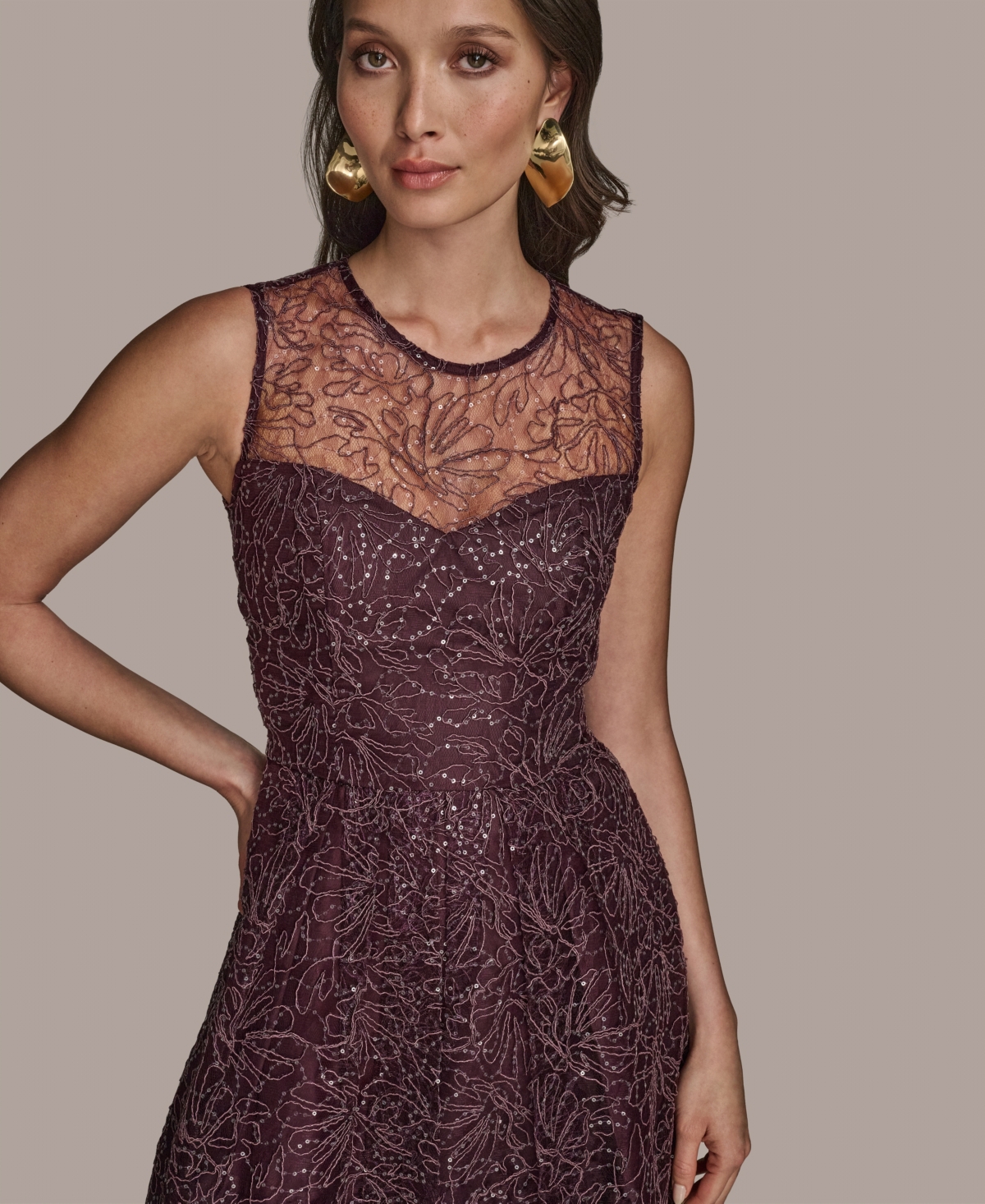 Donna Karan New York Sleeveless Sequin Cocktail Dress In Burgundy