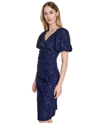Women's Jacquard V-Neck Short-Sleeve Sheath Dress