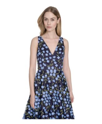 Women's Floral-Print Mesh V-Neck Midi Dress
