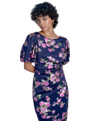 Women's Floral-Print Puff-Sleeve Sheath Dress