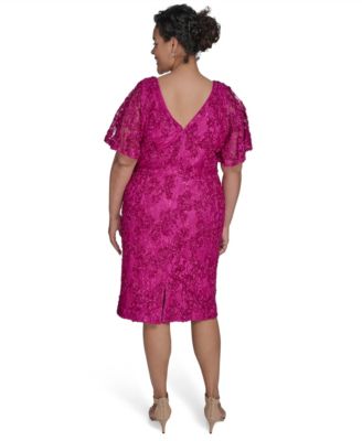 Plus Size Soutache Lace Flutter-Sleeve Dress