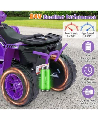 Kids Ride-On ATV 24V Battery Powered Electric Vehicle w/ Wireless Connection Music Radio LED Lights