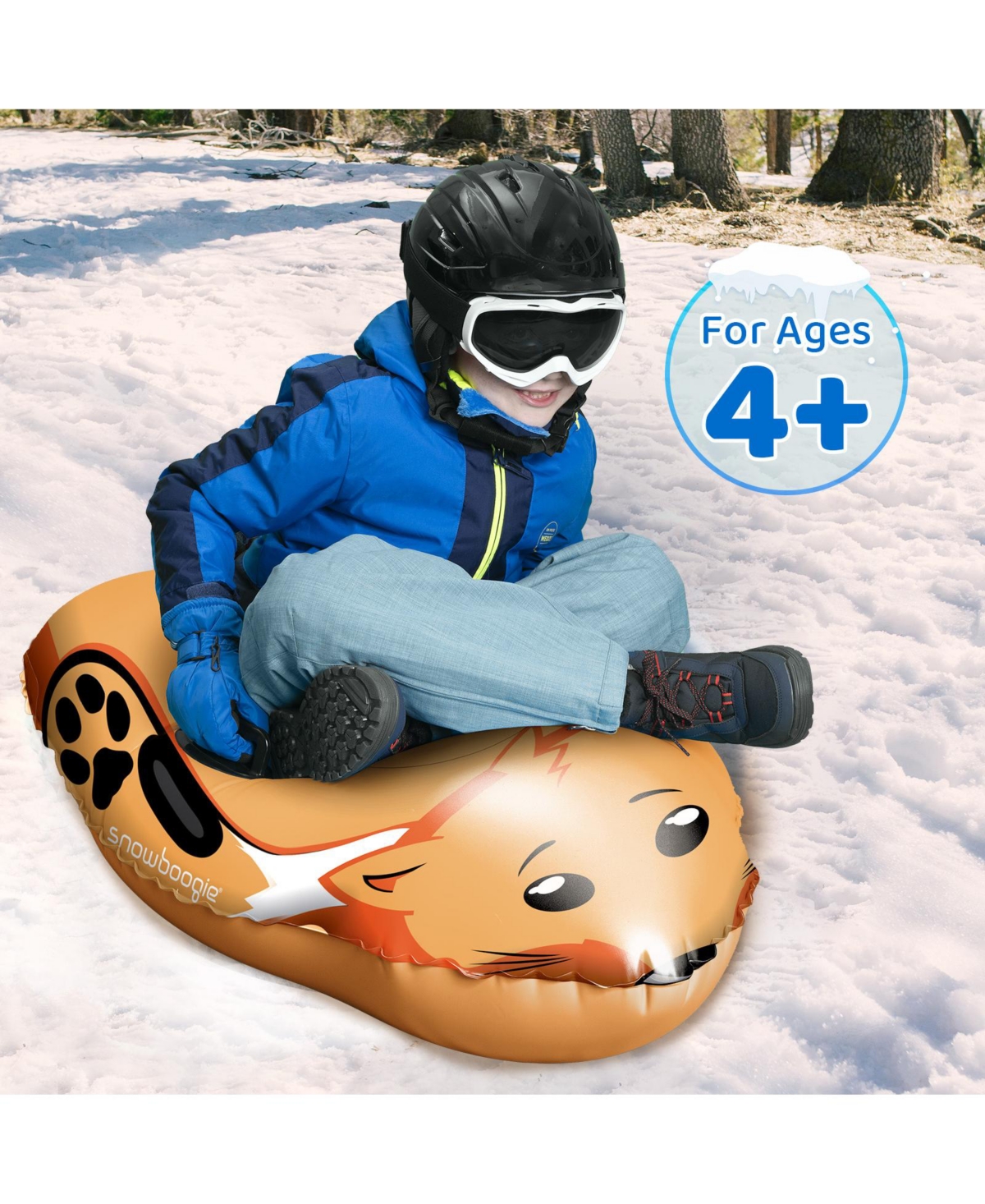 Winter Single Rider Snow Tube, 44" Inflatable Animal Sled, Outdoor Toys with Two Handle