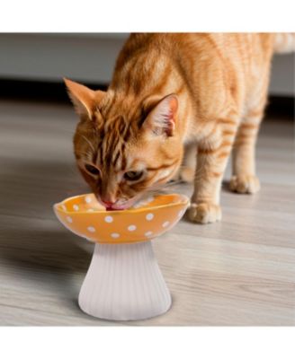 Mushroom Shaped Stoneware Elevated Pet Bowl, Raised Ceramic Food & Water Dish for Dogs and Cats