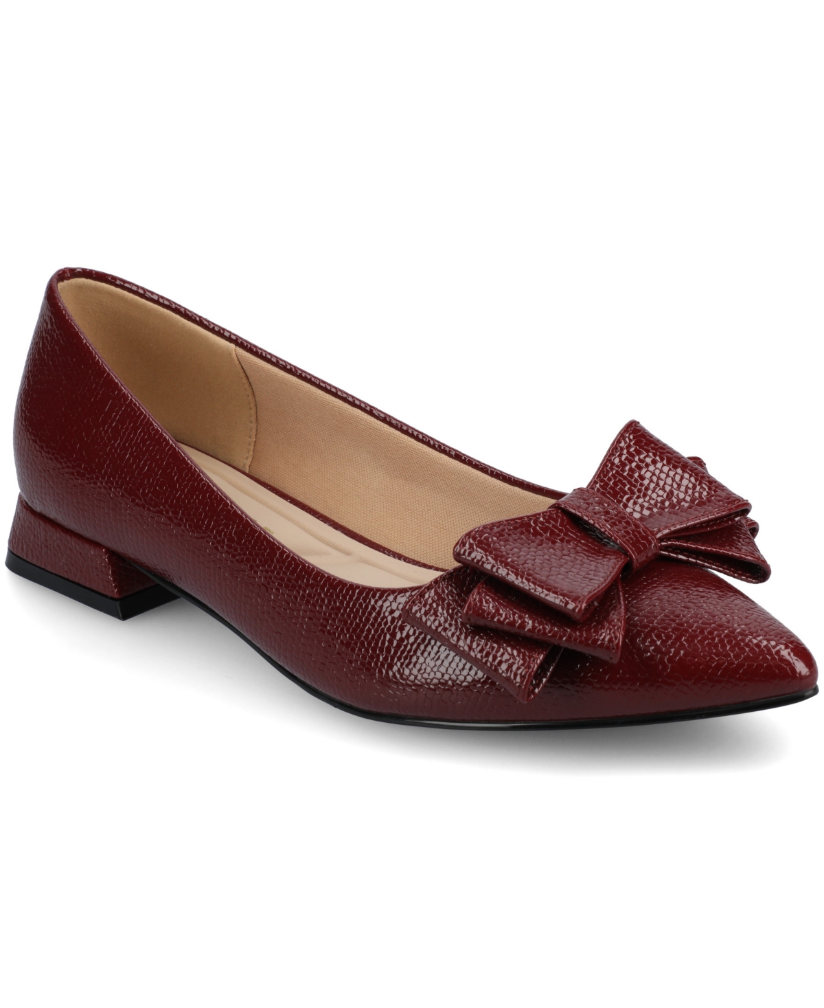 Women's Ophelia Bow Low Block Heel Dress Flats - Oxblood Croco