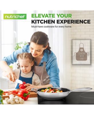 12'' Durable Wok with Side Handle - Triply Stainless Steel Cookware, DAKIN Etching Non-Stick Coating Inside and Outside