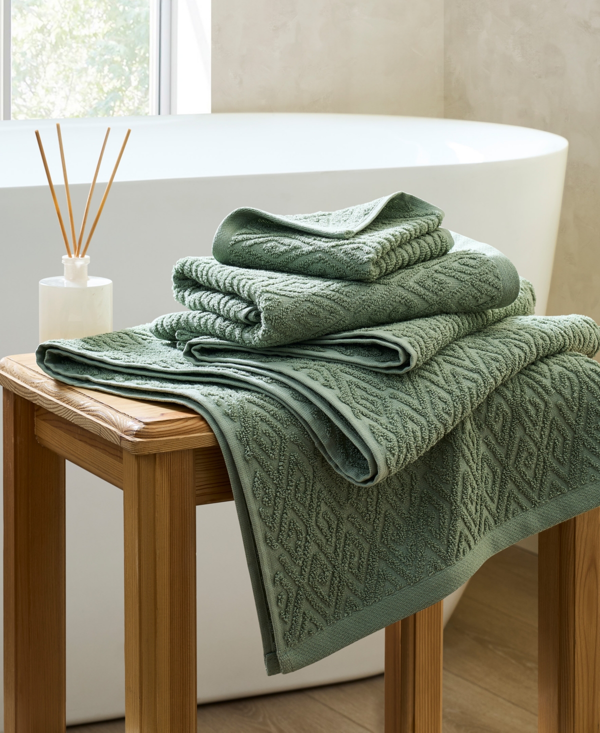 John Robshaw Maze Solid Texture Cotton Washcloth, 12" X 12" In Green