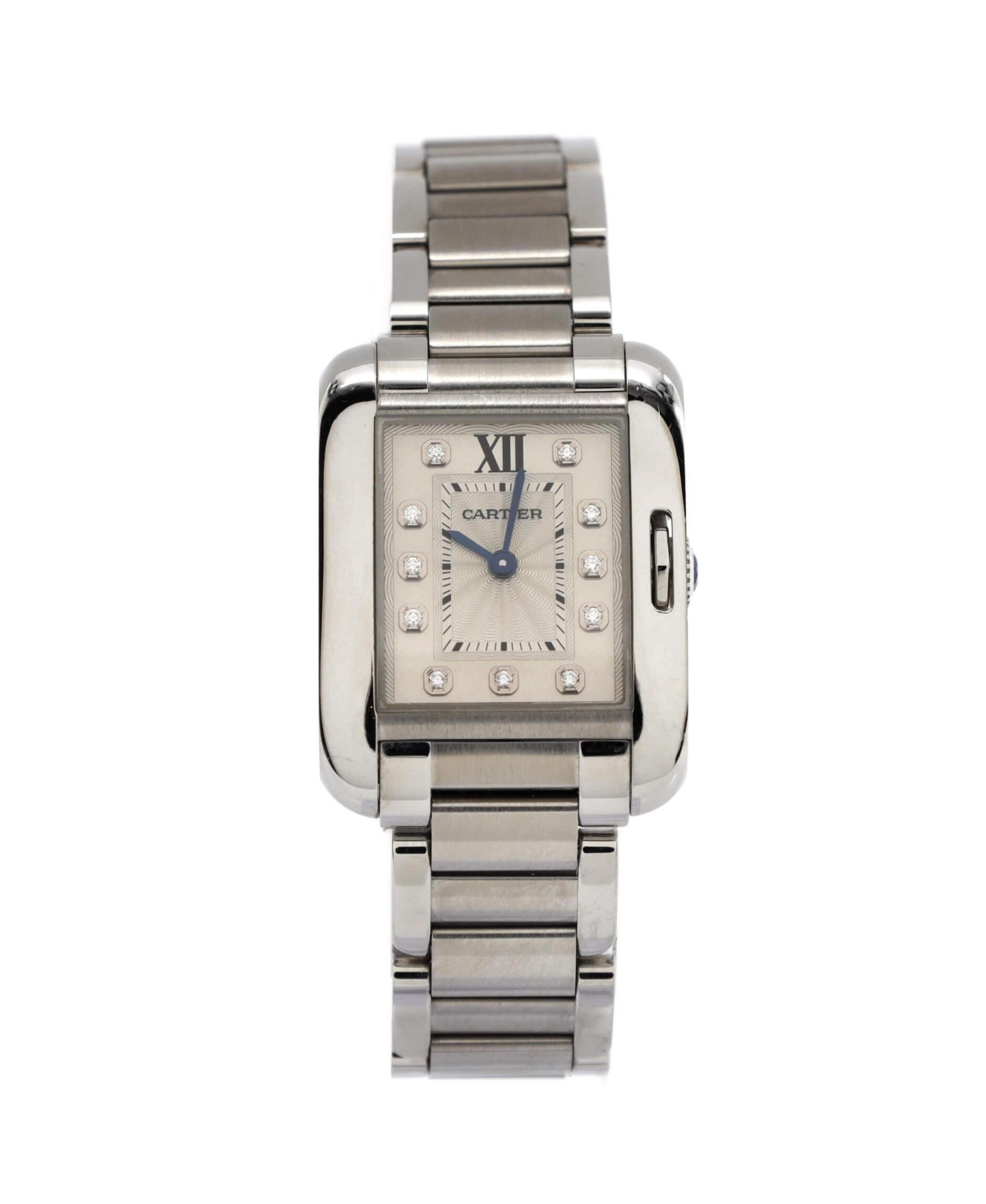 Tank Anglaise Quartz Watch in Stainless Steel with Diamond Markers 23mm - Dial color: silver