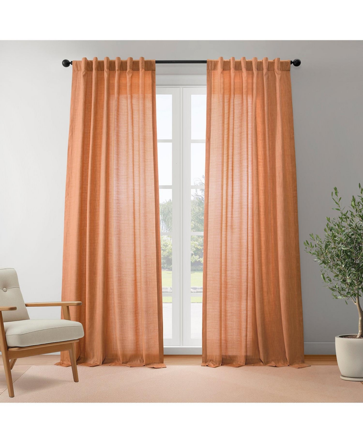 Half Price Drapes Orange Rustic Linen Weave Curtain