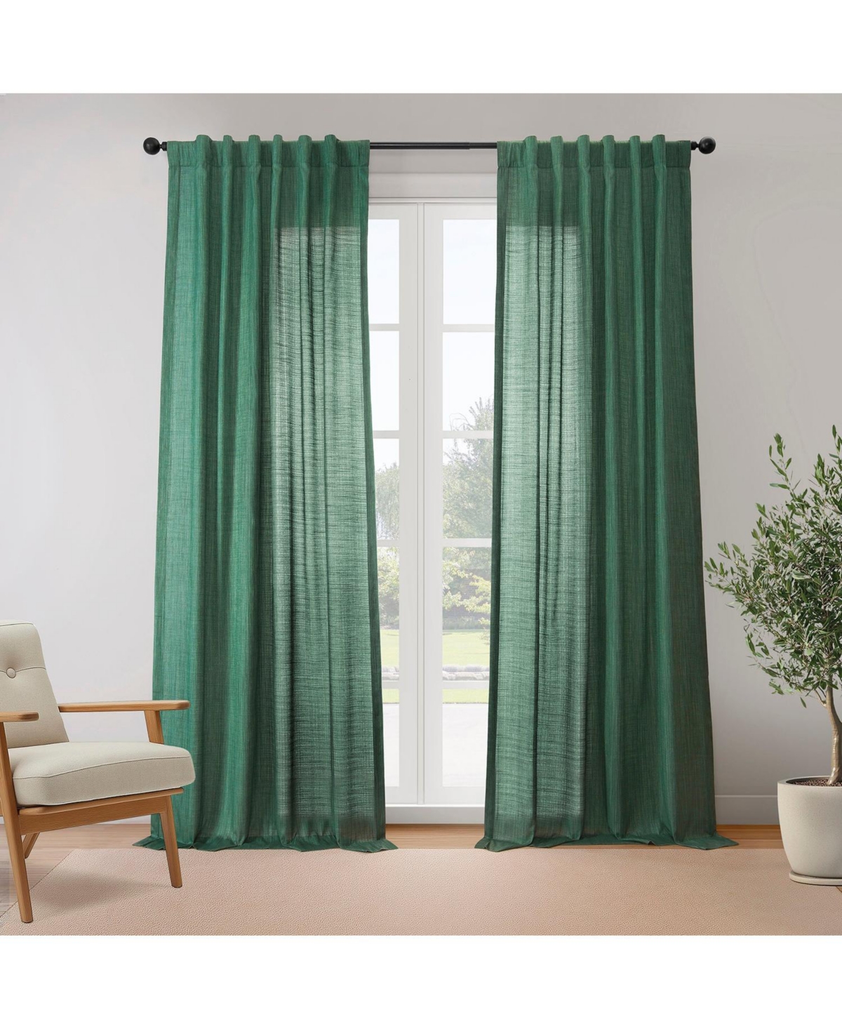 Half Price Drapes Blue Rustic Linen Weave Curtain