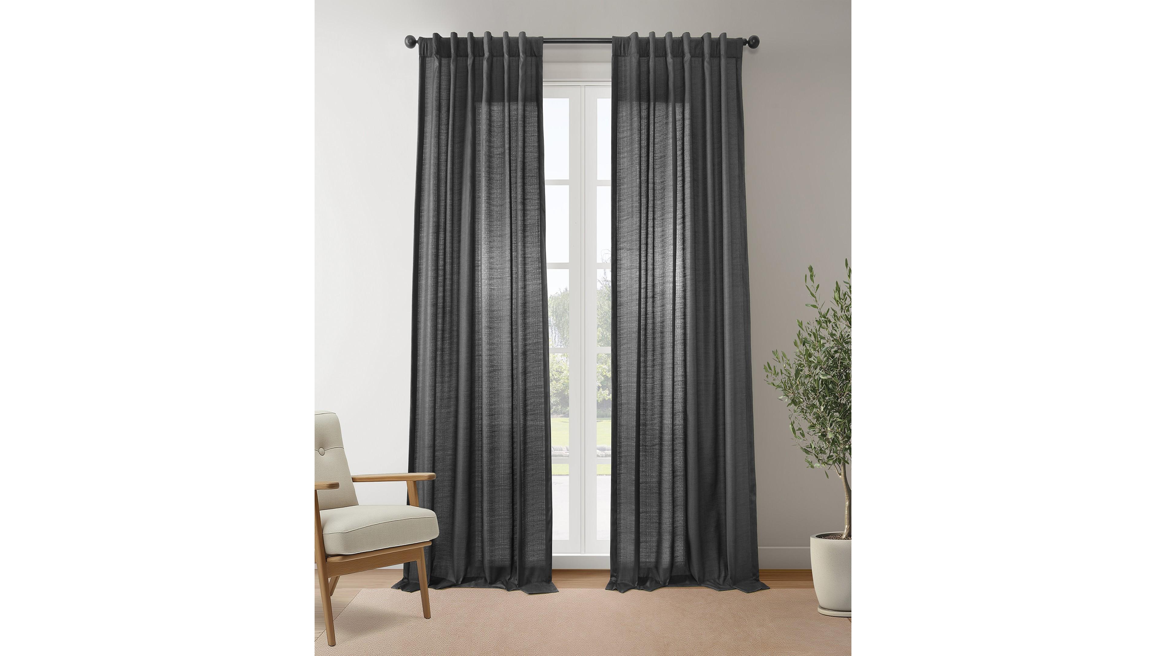 Rustic Weave Linen Curtains (2 Panels) Sheer Window Panel Set, Rod Pocket Curtains