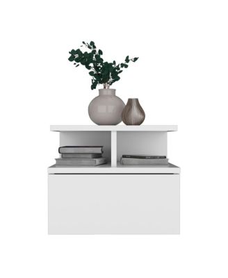 Minimalist Floating Faux Wood Nightstand with Storage Drawer