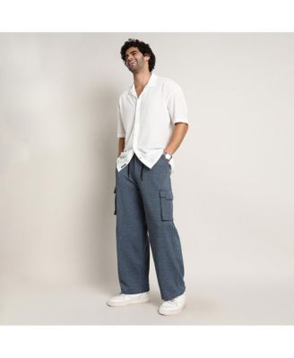 Men's Prussian Blue Heathered-Relaxed Cargo Trousers