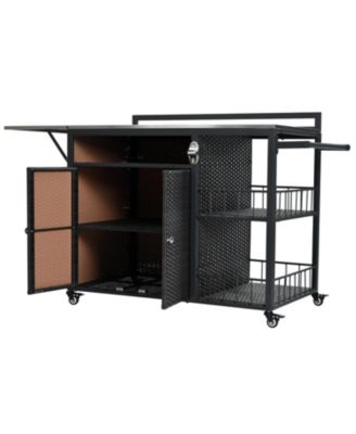 Outdoor Kitchen Island with Storage & Foldable Table