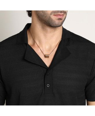 Men's Onyx Black Panel-Tactile Cuban Polo T-Shirt