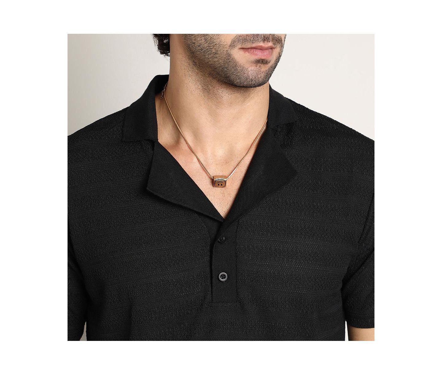 Мужская футболка Cahoot Onyx Black Panel-Tactile Cuban Polo, цвет: Чёрный — фото 7