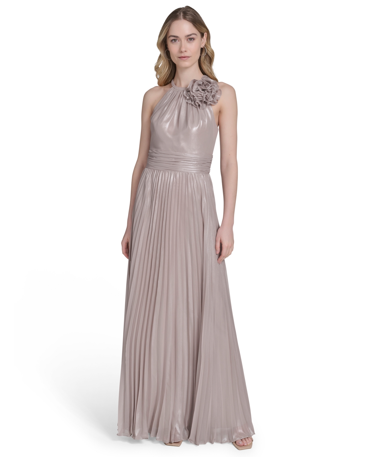 Eliza J Women's Metallic-print Chiffon Sleeveless Gown In Gold