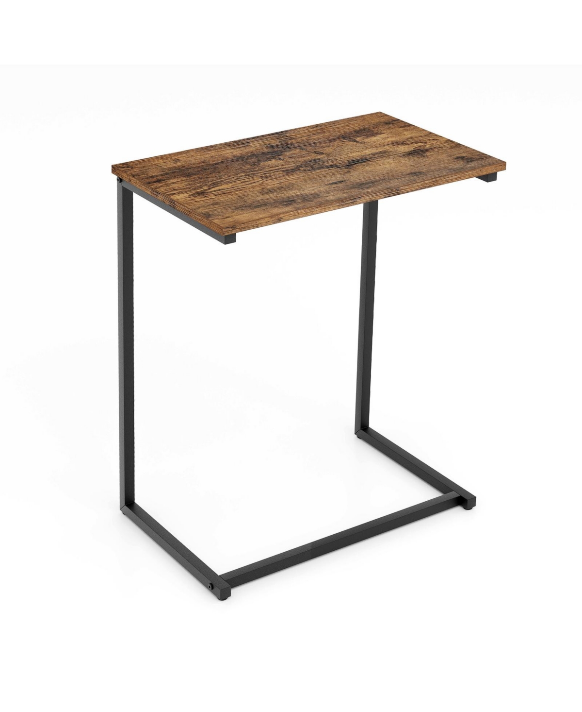 C-shaped Industrial End Table with Metal Frame - Brown