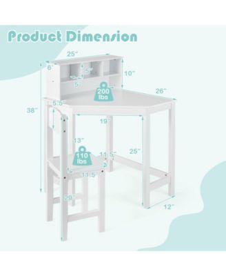 Kids Wooden Corner Desk and Chair Set with Hutch and Storage